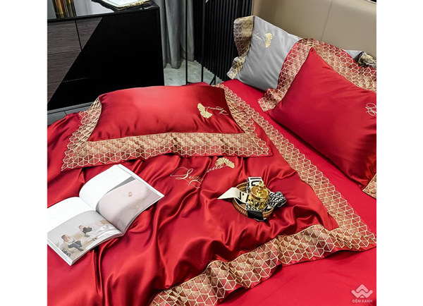 Bộ chăn ga gối lụa Singapore luxury 6 món  LSL2118